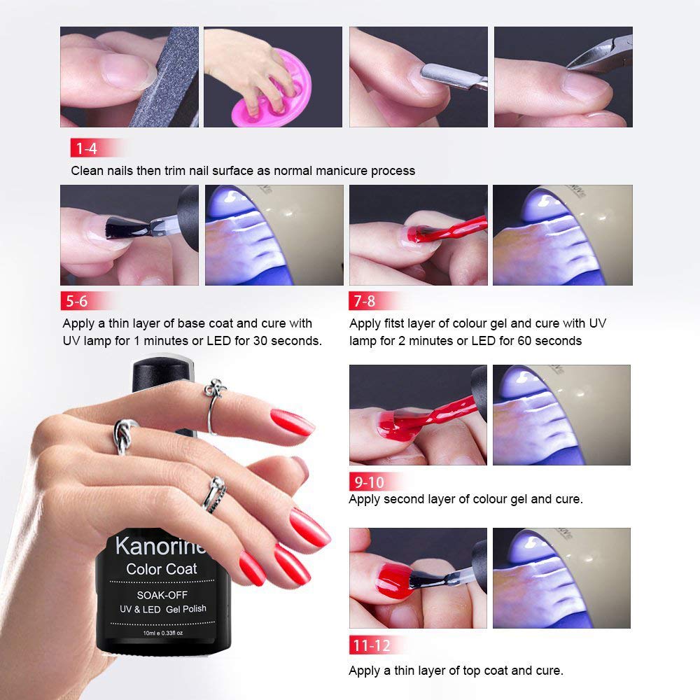 KANORINE 8pcs Nail Gel polish Set (6 colors + base & top coat) Soak off UV/LED Gel Nail Polish Long Lasting Gel Varnish Manicure Set 10ml x8pcs : Beauty & Personal Care