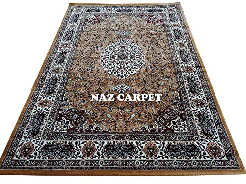 Image of Kashmiri Traditional Woollen Carpet with Advanced 1 Inch Thickness & Classical Look 180x275cm (6x9 Feet) Color Gold