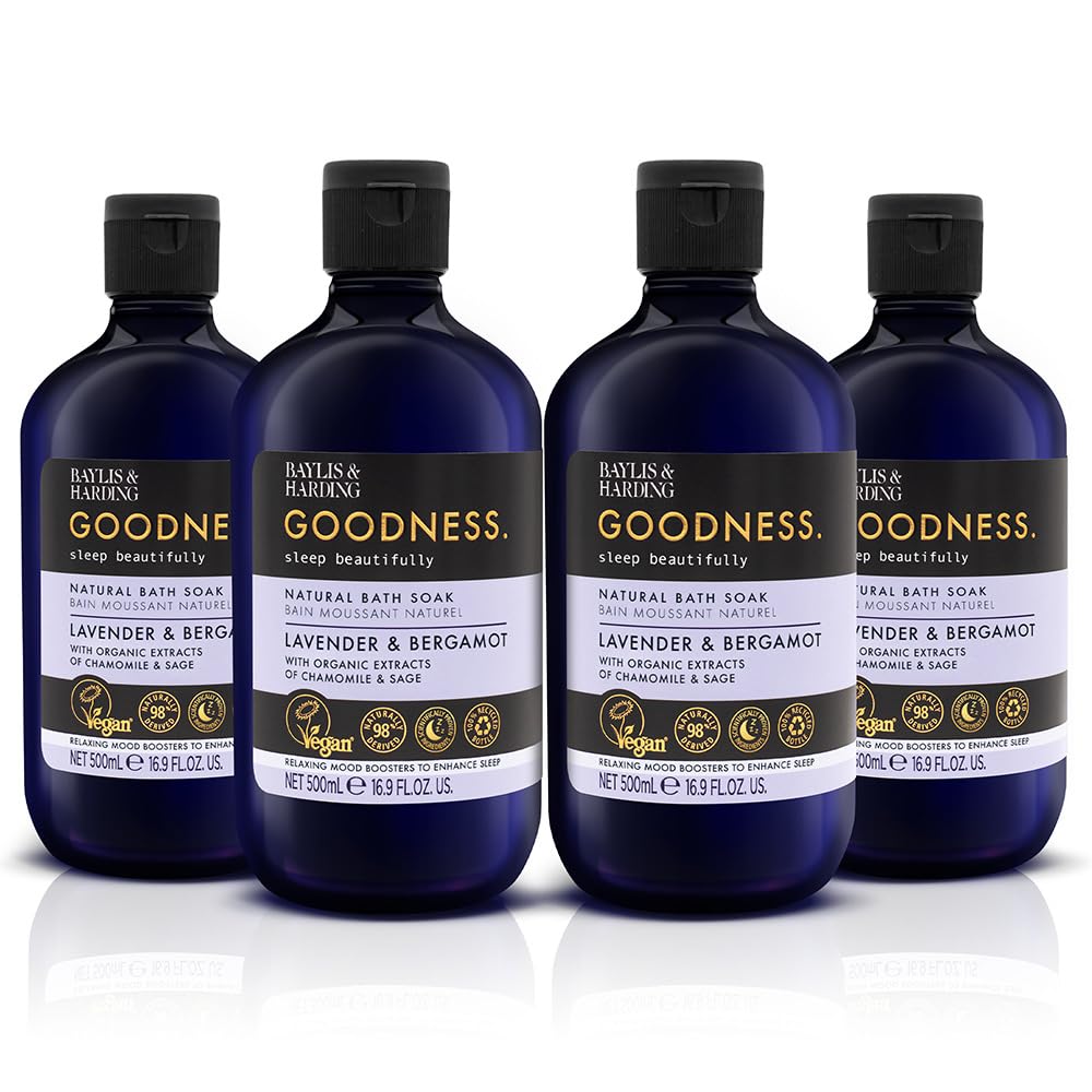 Baylis & Harding Goodness Sleep Lavender & Bergamot Sleep Bath Soak, 500ml (Pack of 4) - Vegan Friendly