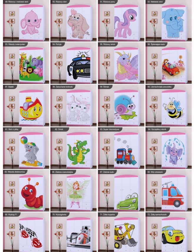 BDW - Armadio con Cassetti - 128cm di Larghezza, 190cm di Altezza - Armadio da Corridoio a 3 Ante, con Appendiabiti e Ripiani - per Camera da Letto, dei Bambini - Rosa 1