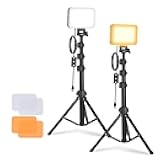 Basics 2 Pack LED Video Light Panel Lighting Kit, Bi Color Dimmable Portable Studio Lights with Stands & Filters, 3200K-5600K 750lux CRI95 for Video Recording Live Streaming Photography, BP66