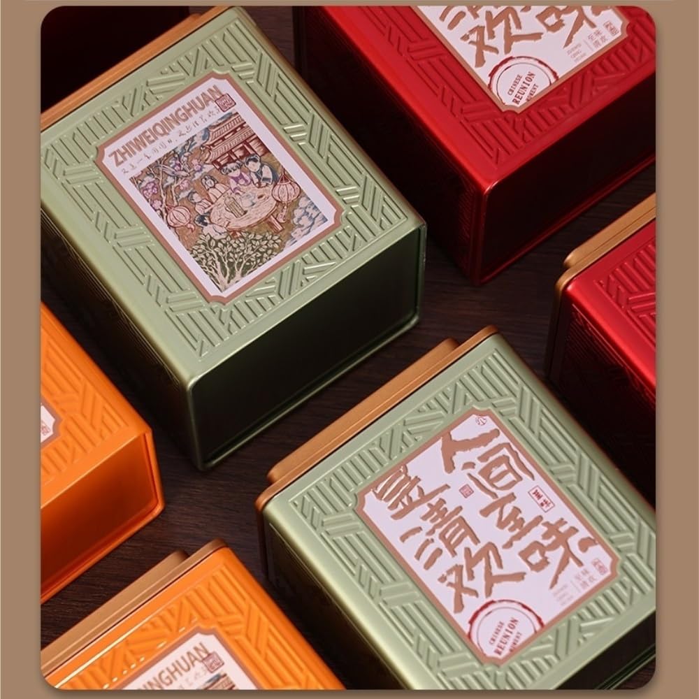 Juego De Té Contenedor de Almacenamiento de té a Granel Lata Cuadrada Lata sellada Lata vacía Juego de té Chino Retro Juego de Caja de Regalo de Lata Doble Tarro para Guardar Té(A)