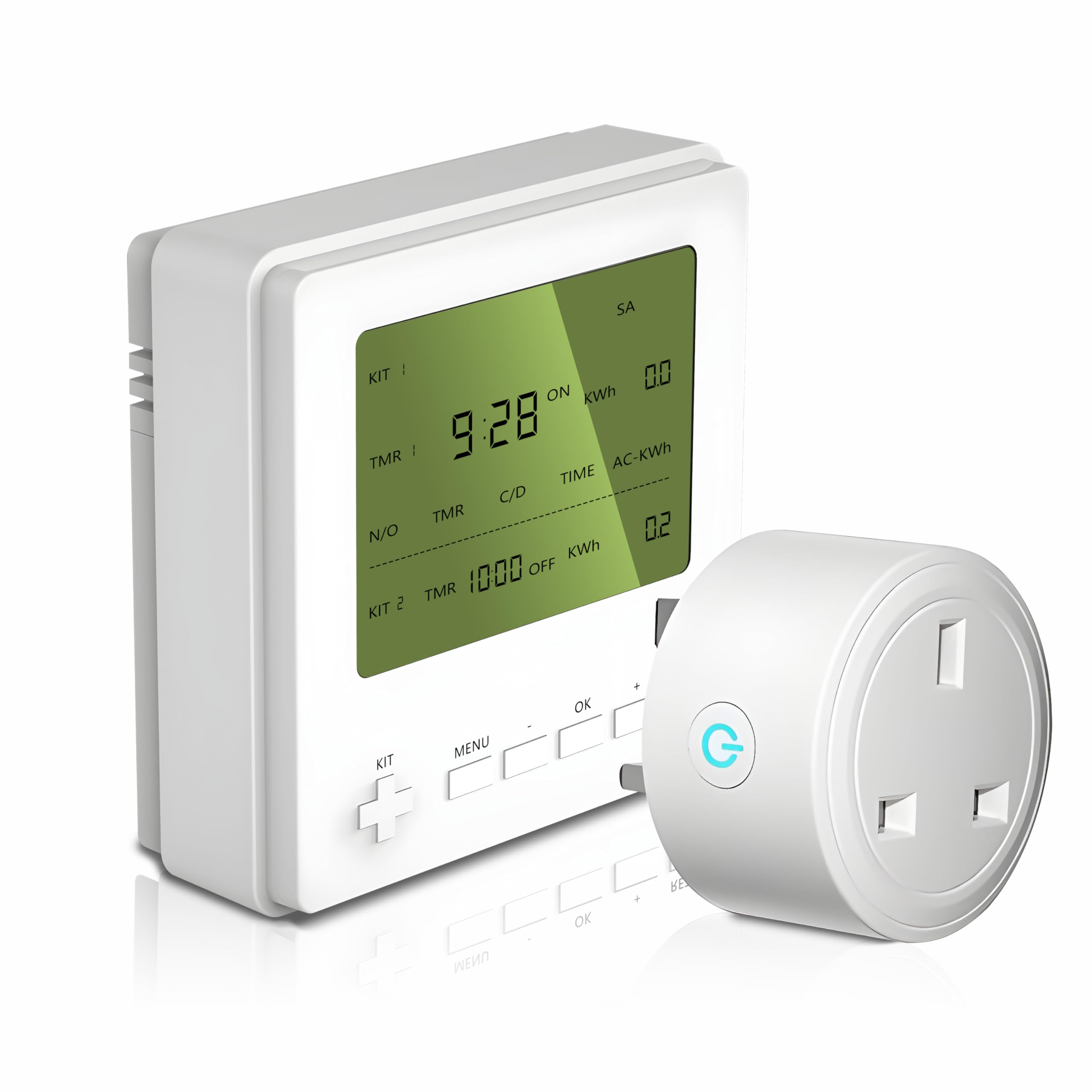 ETK07+SWA9 Wireless All-in-One Plug Socket, Digital Countdown Switch, Power/Energy Monitor, 24 Hour/7 Day Programmable Plug Timer for Lights & Home Appliances