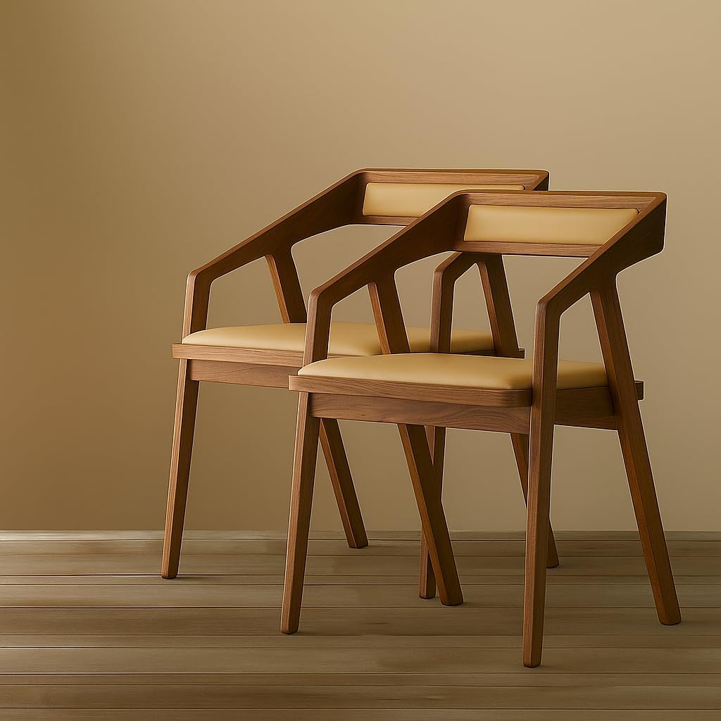 Furniture Solid Wooden Modern Dining Chair with Arms, Upholstered Cushioned Seat, Walnut Finish seat Color Off (Cream Set Off 2)-image-40