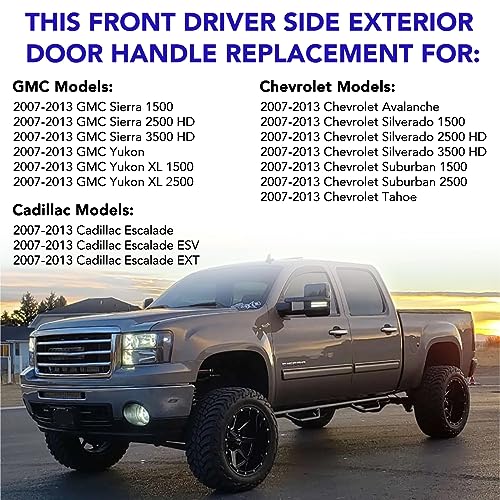 Exterior Chrome Door Handle Rear Left Driver Side Replacement for 2007-2013 Cadillac Escalade,Chevy Tahoe Silverado Avalanche Suburban,GMC Sierra Yukon Denali,Replace# 22738725,84053448,15915659,80105
