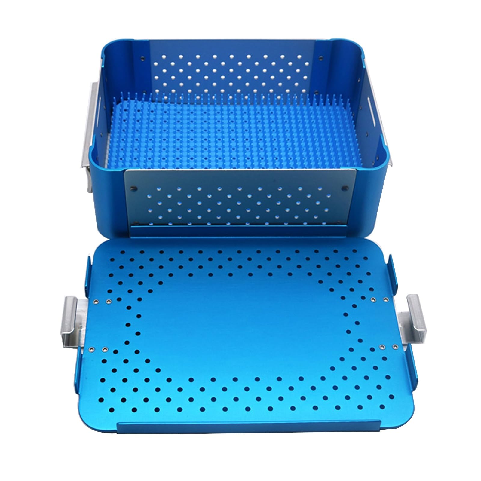 Caja Esterilización Instrumentos Médicos Aluminio con Almohadilla Silicona | Aleación de aluminio resistente, ideal para quirófanos y clínicas dentales(Blue)