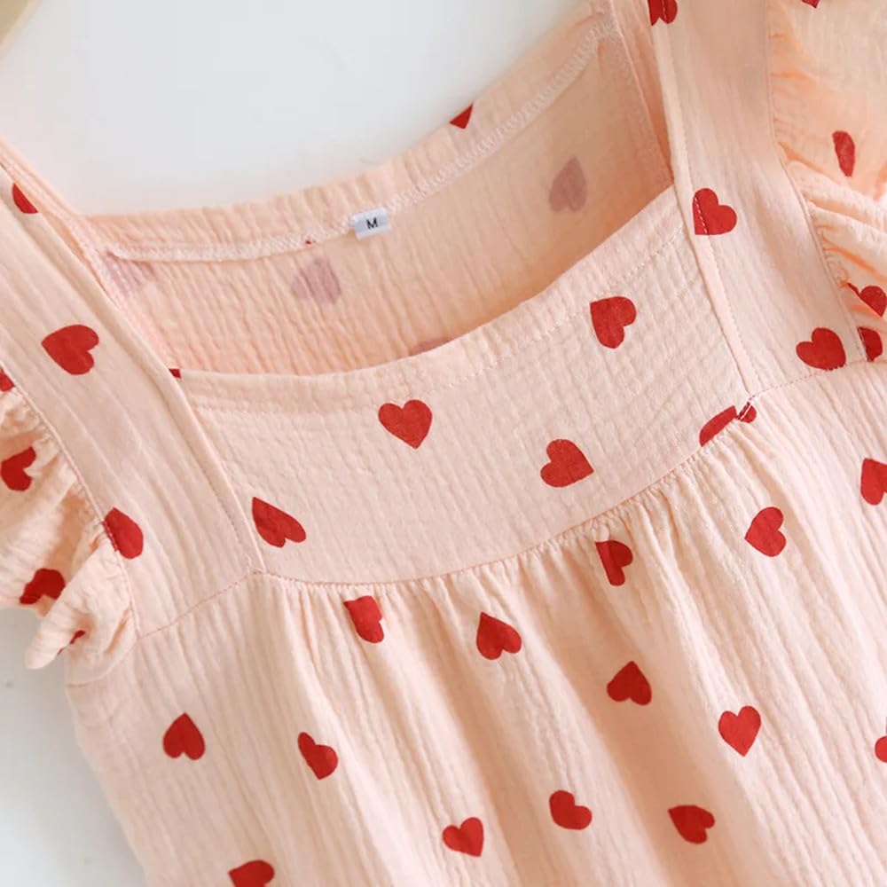 Camisón Para Mujer - Falda Para Dormir De Verano Para Mujer, Camiseta Sin Mangas Con Borde De Oreja De Madera Crepé De Algodón, Falda Con Cinturón De Amor, Cojín Para El Pecho, Vestido Para Cas