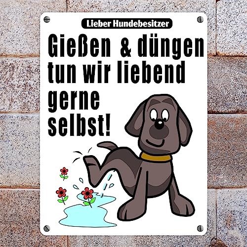 Gießen und düngen - Kein Hundeklo Schild in weiß als lustiges Geschenk für Gartenbesitzer die gegen Hundehinterlassenschaften auf dem Grundstück vorgehen wollen