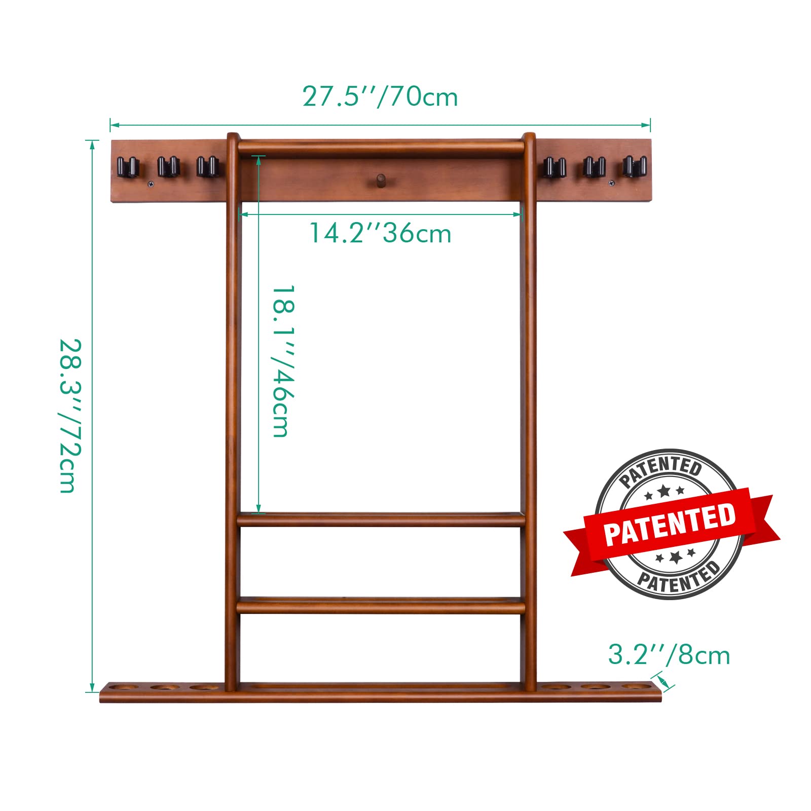 XCSOURCE Soporte para taco de billar montado en la pared, con estante de almacenamiento para 6 billares, billar y accesorios de billar, soporte para tacos de billar