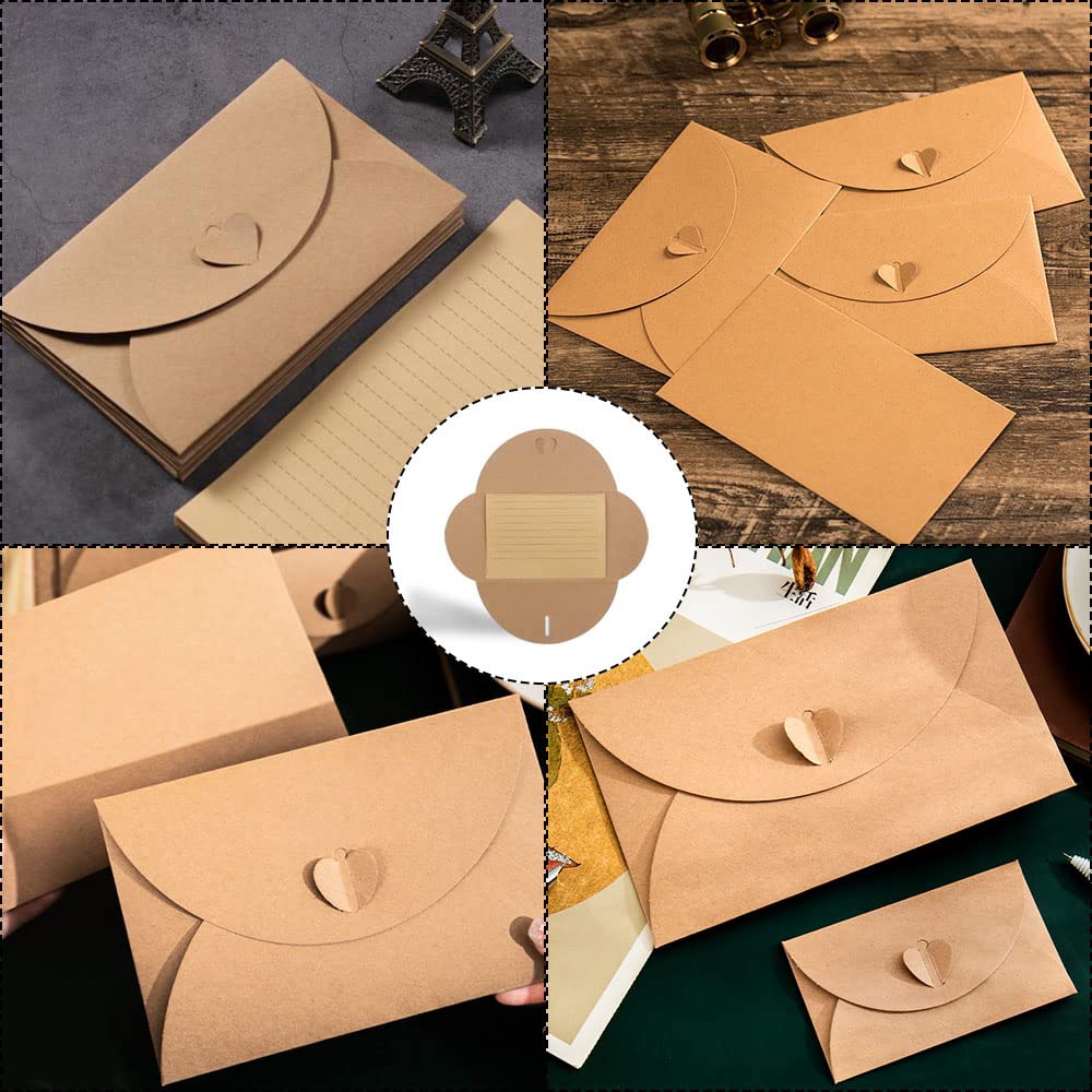 Buste in Carta Kraft 100 Pezzi 10 x 6 cm con Chiusura a Cuore per Partecipazioni Matrimonio