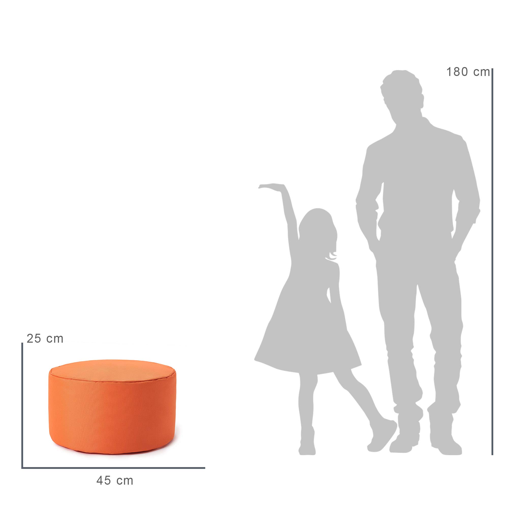 Lumaland Puff Reposapiés Impermeable Comfort Line - Taburete Otomano Redondo para Interior y Exterior - Resistente, Versátil y Moderno - 45 x 25 x 25 cm/Naranja