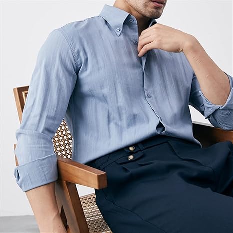 Amazon Co Jp N A 夏のメンズシャツレトロデニムブルーカジュアルアウターシャツスリムフィット長スリーブ春夏 Color Blue Size Lcode 服 ファッション小物