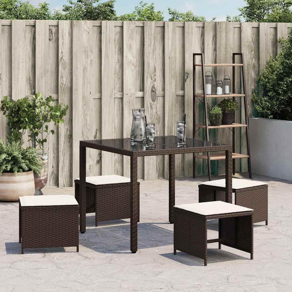 Fengshui Taboret rattanowy PE zestaw 4 szt. brązowy 41 x 41 x 36 cm