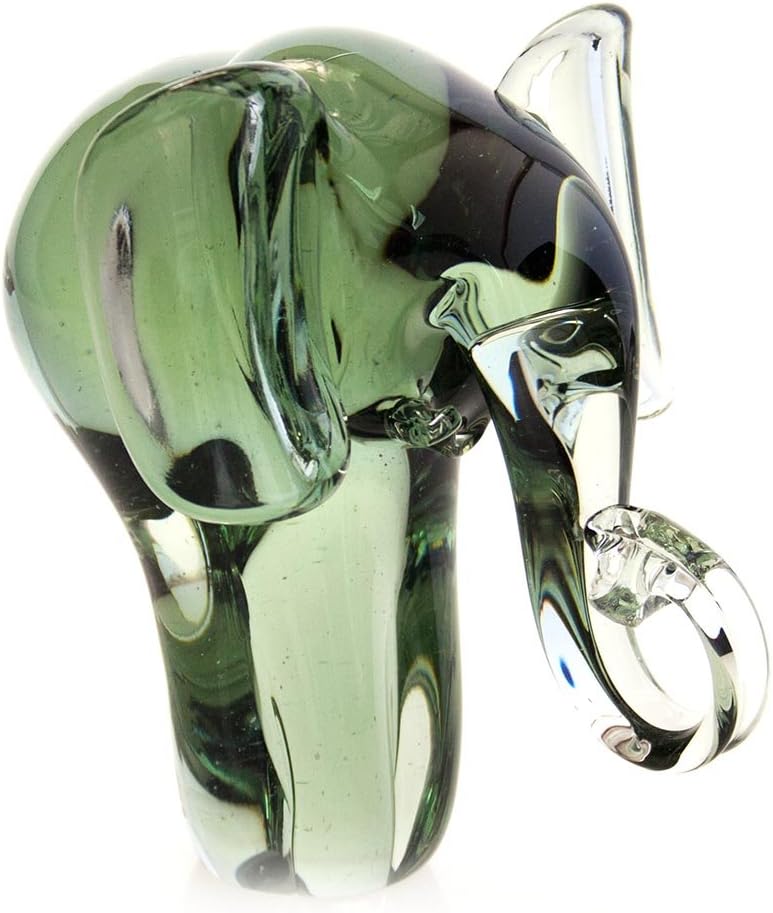 Hand Made Recycled Glass Elephant Sculpture Trunk Down [O1-ATDO]