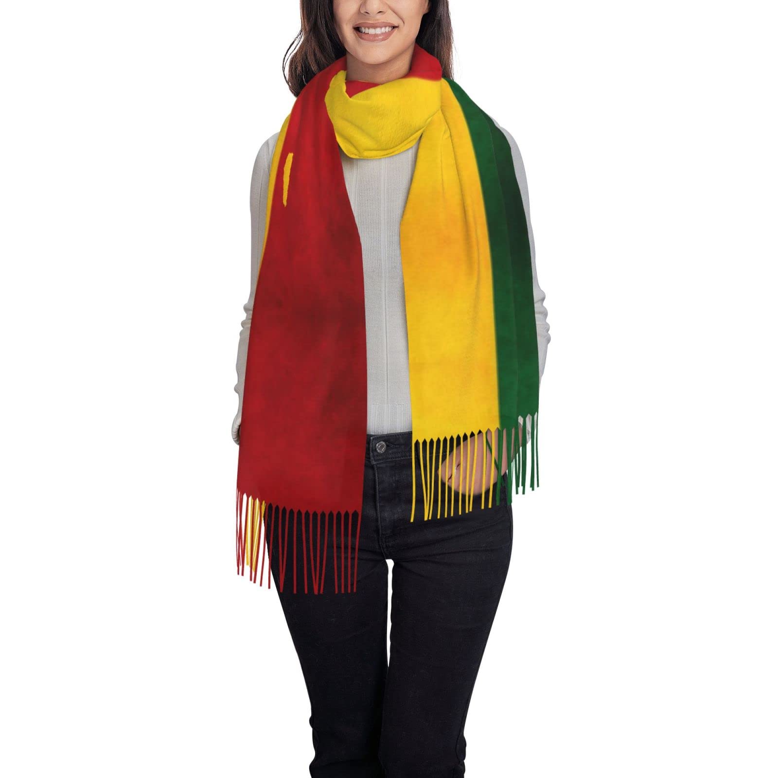 NLWQEKV Reggae Rasta Flag Poncho Winter Large Scarf Shawl Bandana Neck Wrap For Women