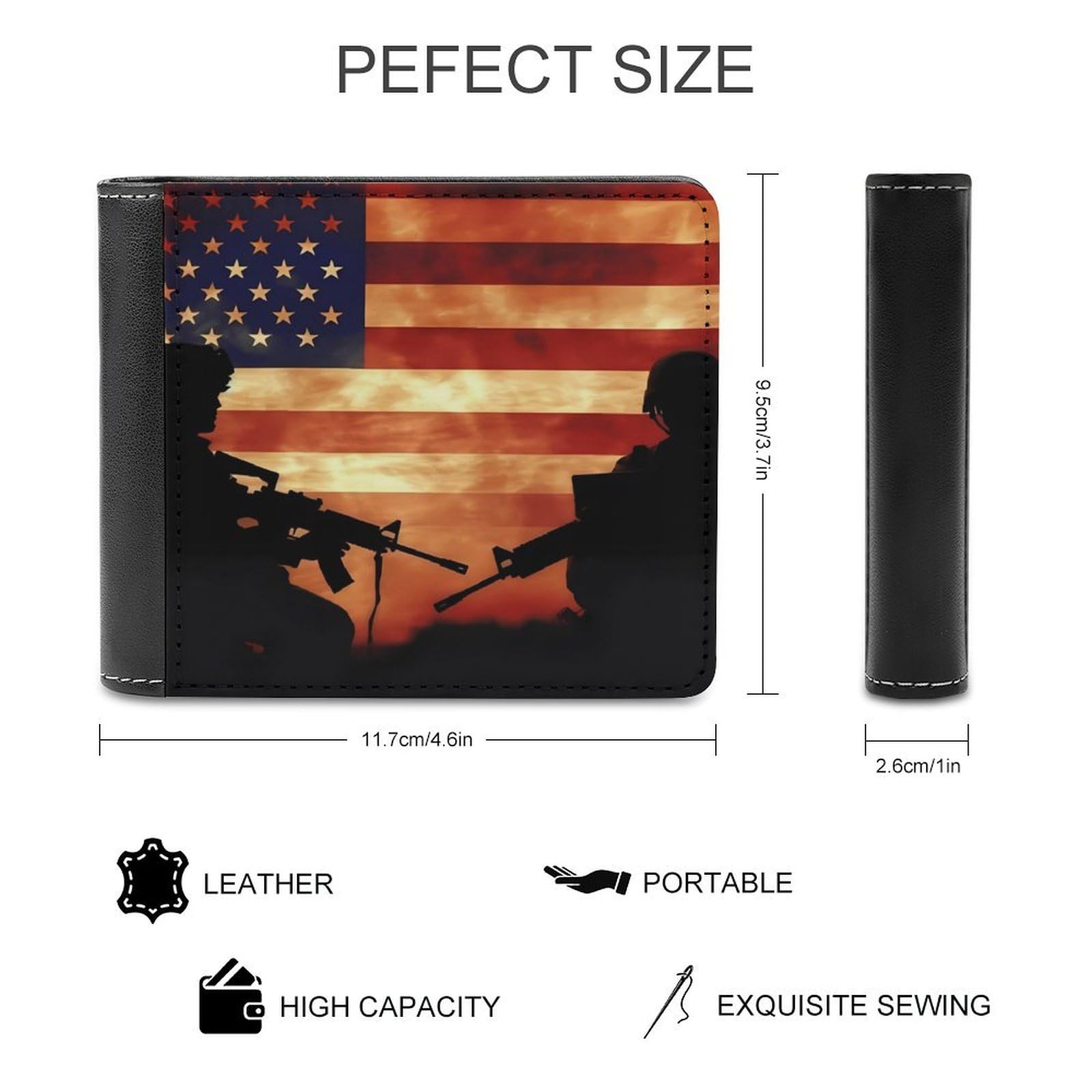U.S. Flag Memorial Veterans Day Funny Billfold Wallet Credit Card Holder Slim Passcase Pouch Purse for Men Women