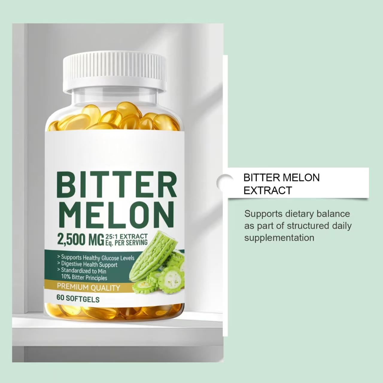 Estratto di melone amaro 25:1, 2500 mg per porzione, 60 conte vegane - standardizzato al 10% di principi amari, non OGM,3PCS