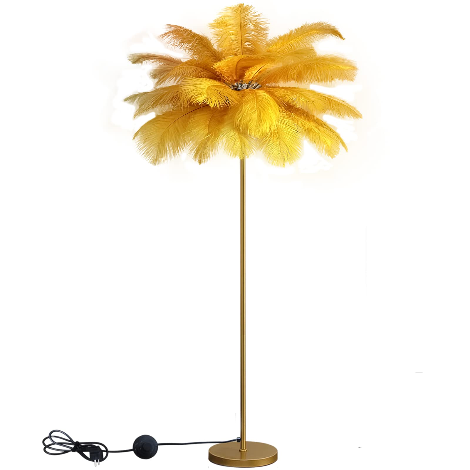 pombconw Feather lamp,Ostrich Feather Floor Lamps for Living Room Gold Floor lamp with Blue Pink White Feather Dimmable Light Suitable for Gift to Daughter (gold)