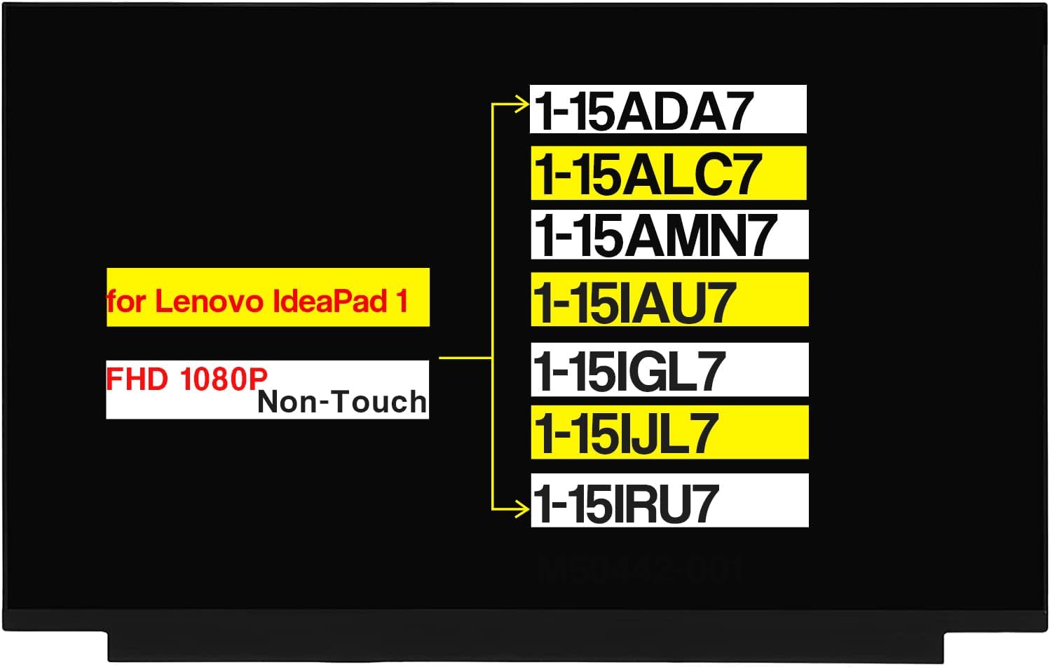15.6" Replacement for Lenovo Ideapad 1-15ADA7 1-15ALC7 1-15AMN7 1-15IAU7 1-15IGL7 1-15IJL7 1-15IRU7 Screen LCD Display Panel (FHD 1920×1080 30 Pins Non-Touch)