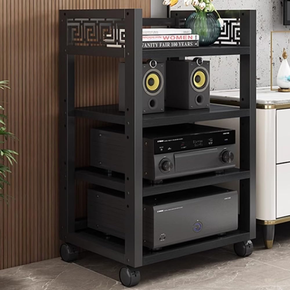 Regulowany 4-poziomowy stojak multimedialny, zwijany stojak audio na komponenty AV, półka na odtwarzacz CD o wysokiej wierności, wielopoziomowe rozwiązanie do przechowywania, stylowy organizer do