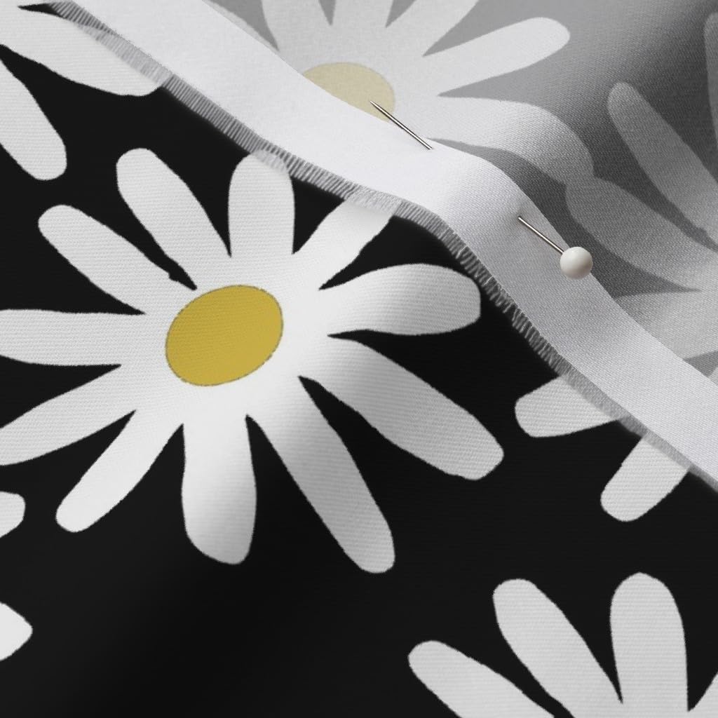 Spoonflower Fabric - Daisy Daisies Flowers Florals Black White Simple 1990S Printed on Organic Cotton Sateen Fabric by The Yard - Sewing Quilting Apparel Home Decor