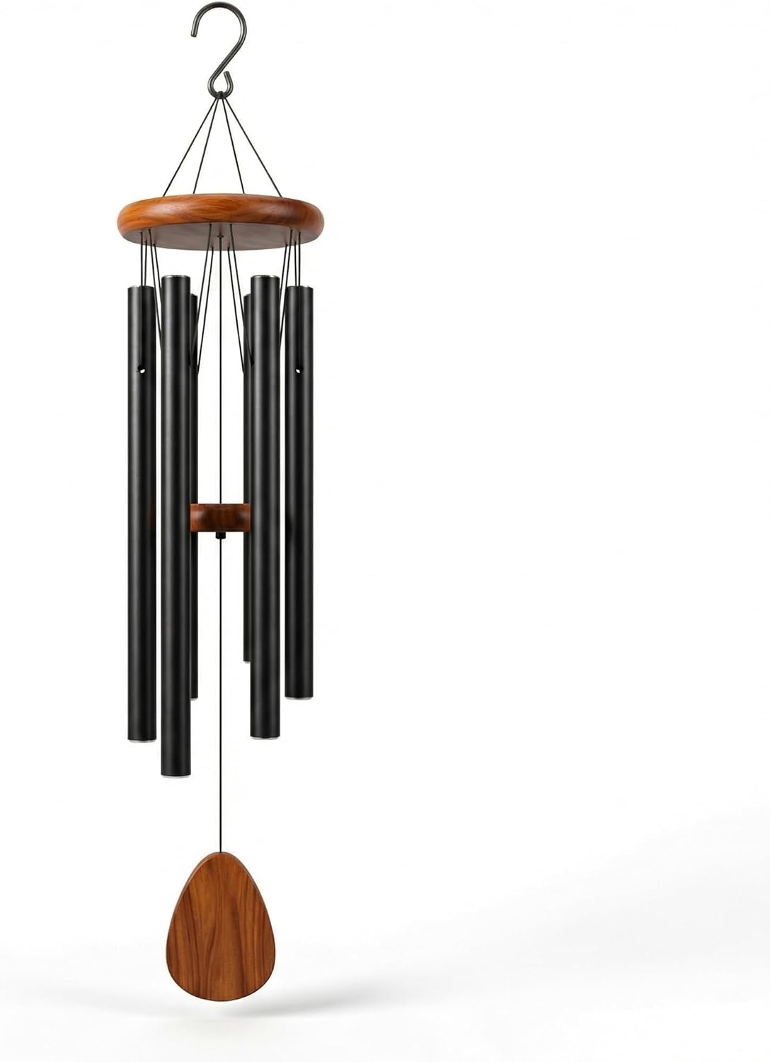 32 Inch Large Wind Chimes for Outside, Deep Tone Black Aluminum Wind Chime with 6 Tubes, Memorial Sympathy Gift for Mom, Garden Patio Outdoor Decor, DIY Personalizable Windchime