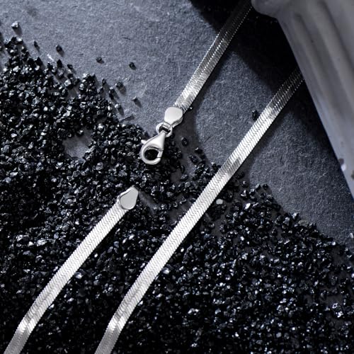 925 Sterling Silver Herringbone Chain 2MM 3MM Flexible Flat Italian Snake Chain Necklace for Women Men 18, 20, 22, 24, 26 Inches3