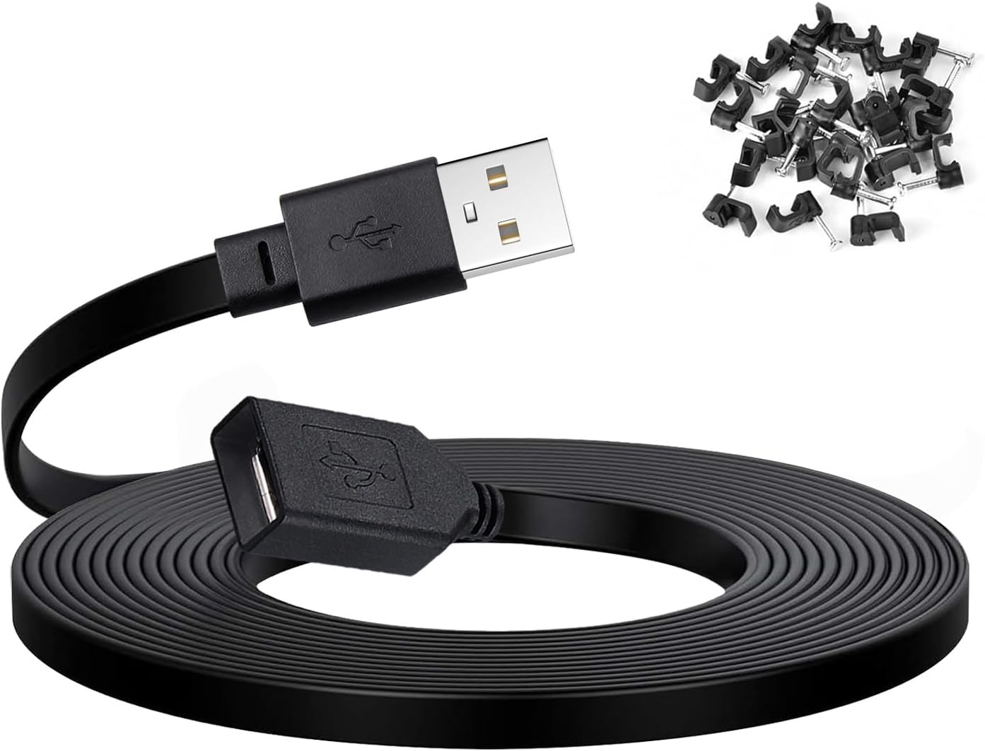 2m Flat USB 3.0 Cable - Type A Male To A Male, Black
