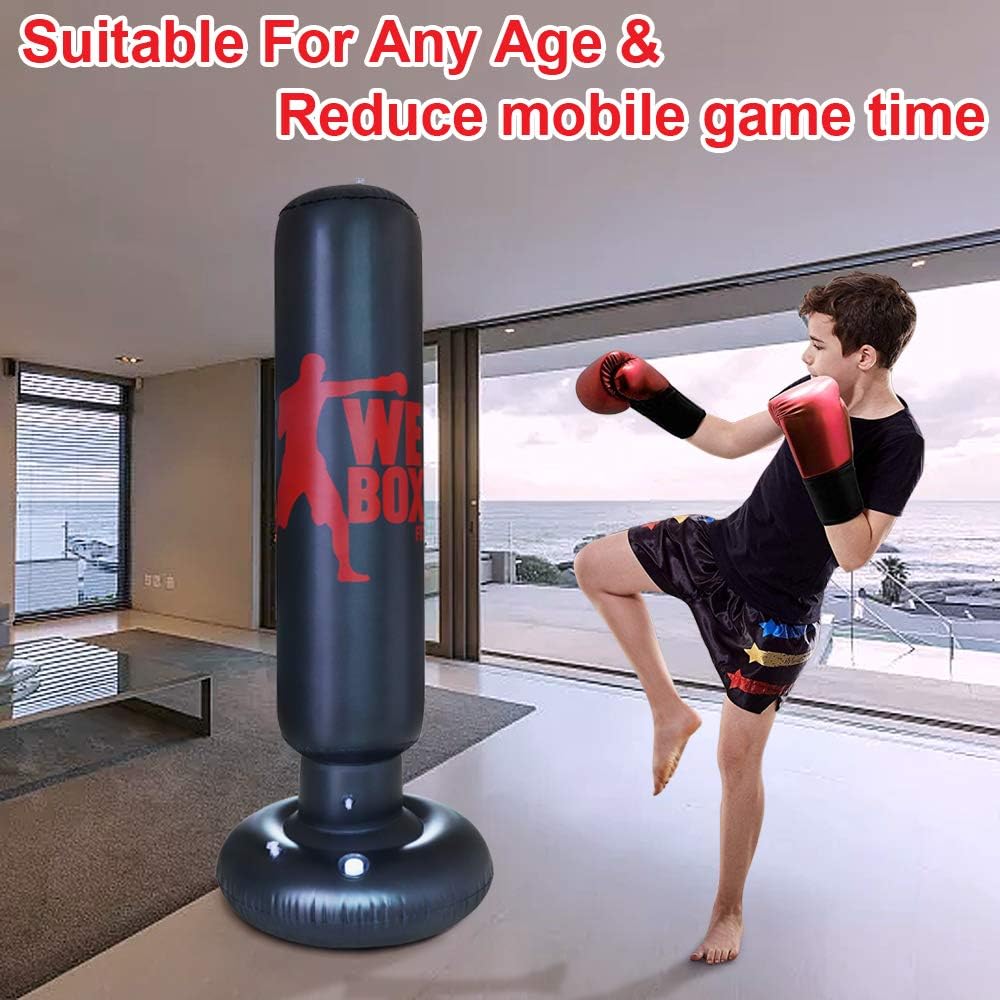 AK KYC 63inch Inflatable Punching Bag for Kids + Air Pump Set,Free Standing Boxing Bag Adults Vertical Boxing Column Heavy Bag Youth Speed Focus Bag Fitness Tumbler Bop Bag Home Training Equipment : Sports & Outdoors