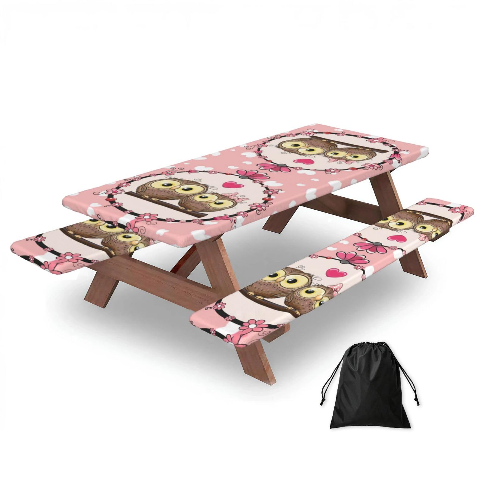 Zyjhyy Black Cute Owls Print 3 Pack Wipeable Picnic Bench Cover And Table Cover Lightweight Table Cloth For Camping Outdoor