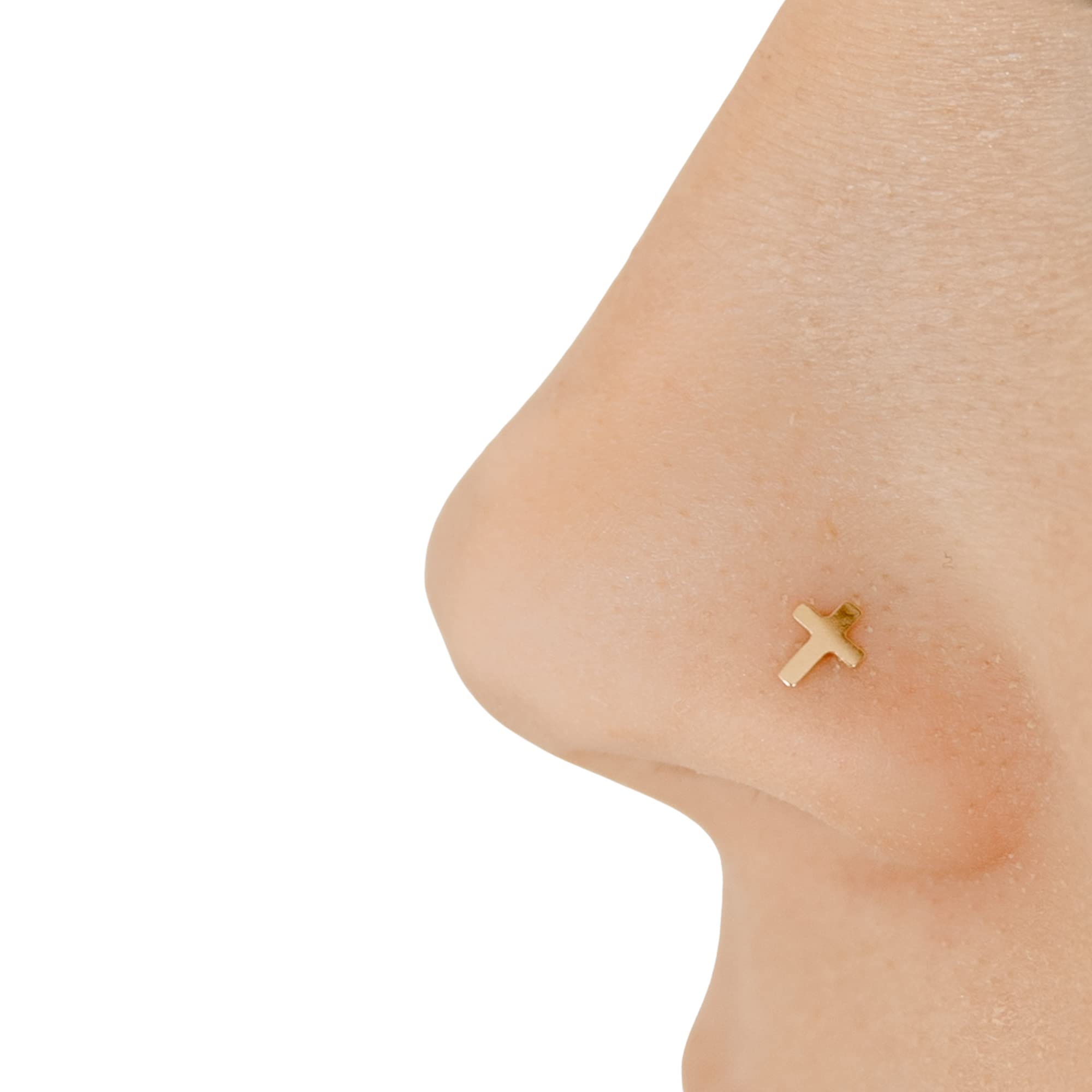 Ellie J MauiEllie J Maui Solid 14k Gold Cross Nose Stud | Religious Piercing Jewelry | Nose Ring for Women, Men | Real Gold Jewelry for Cartilage Piercings