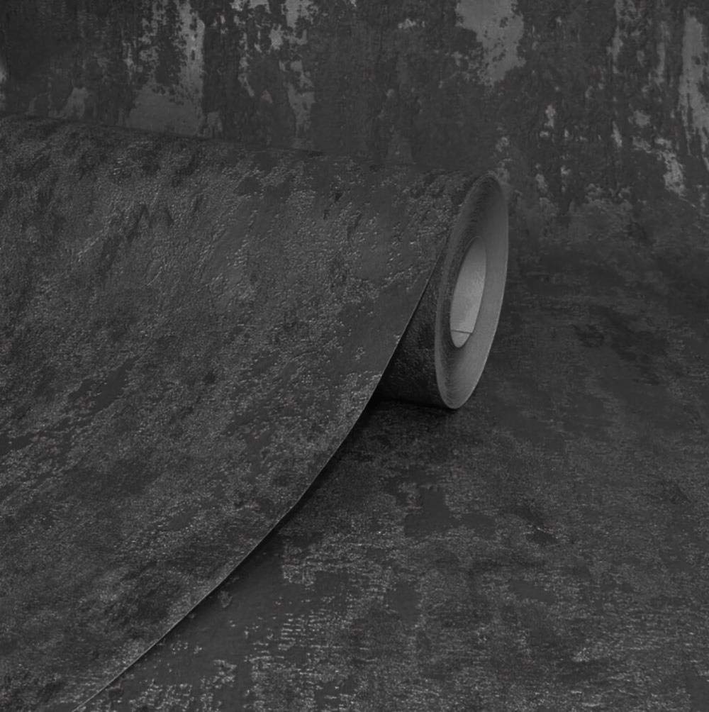 Havana Black Distressed Industrial Metallic Wallpaper Paste Wall from YL
