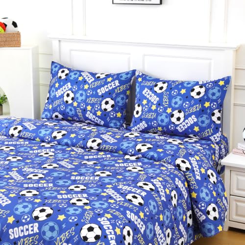 MCO Kids Twin Size Bed Sheet Set with Soccer Sport Theme, 3 Piece Soft Microfiber Kids Bed Sheets, Oeko-TEX, Won't Pop Off, Breathable & Machine Washable, Football Bedding Set for Boys, Girls - image 1