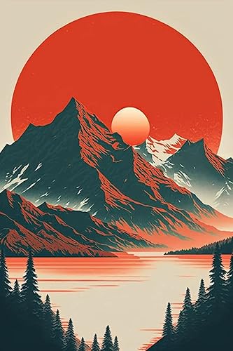 RMSGOZO Kits de pintura de diamantes 5D Red Sundown - Pintura de paisaje chino con diamantes redondos completos para adultos y niños, para