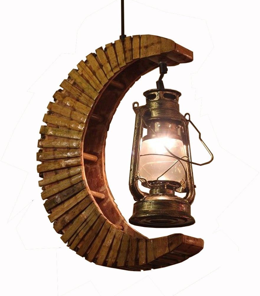 Southeast Asian Bamboo Crescent Moon Chain Ceiling Pendant Light Corridor Bamboo with Glass Lantern Pendant Light Restaurant Hallway Balcony Pendant Lamp