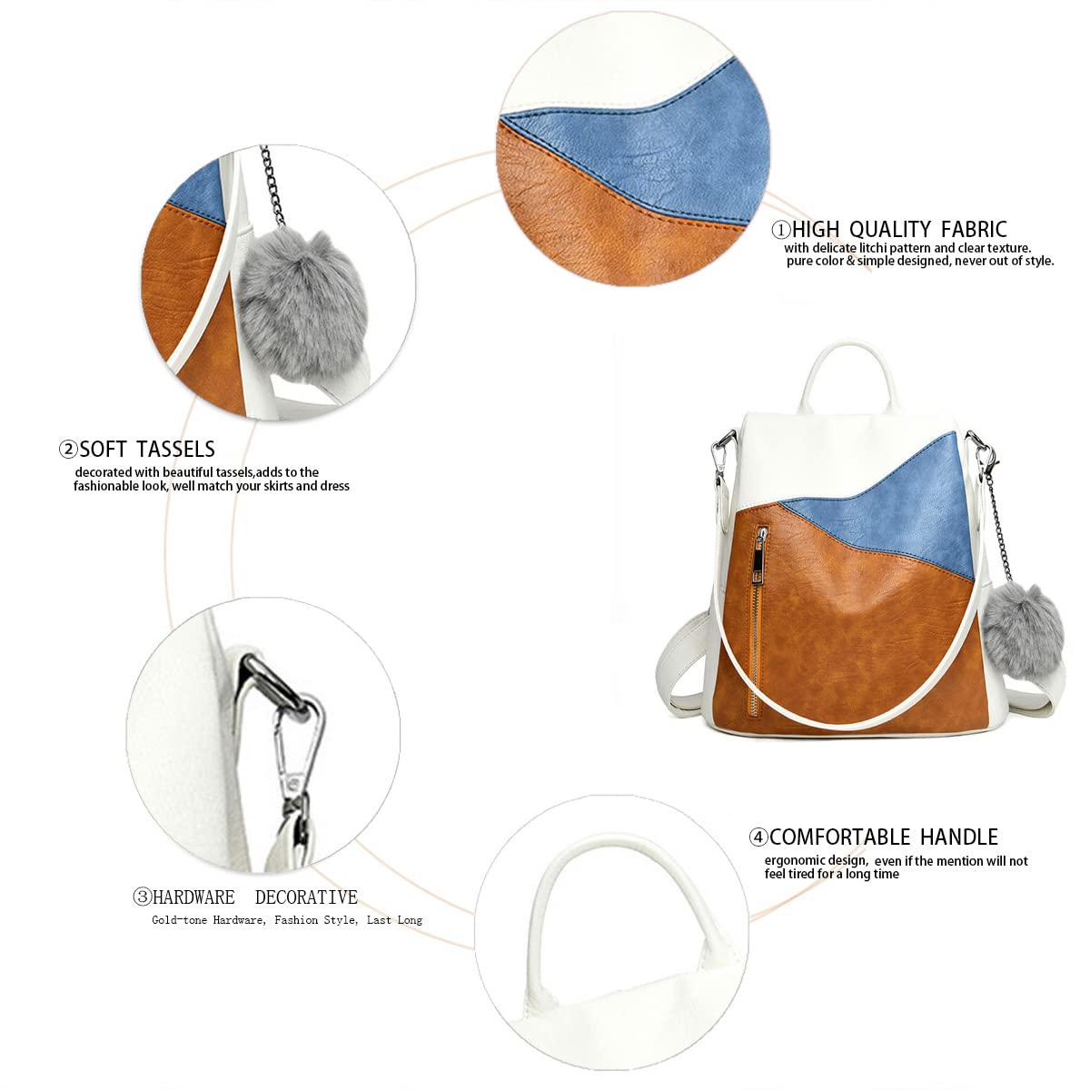 BUKESIYI Donna Borsa Zaino Elegante Zainetto Borse a Tracolla Zaini Antifurto Zainetti 2024 PU Pelle IT78163 Marrone