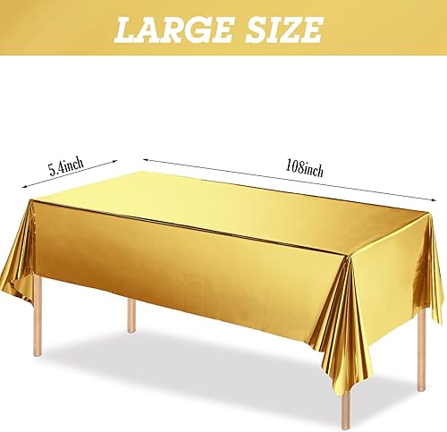 Miniatura 9 de Tatuo Mantel rectangular de 3 piezas de papel de aluminio para fiestas, manteles de 54 x 108 pulgadas, de plástico brillante, impermeable, para
