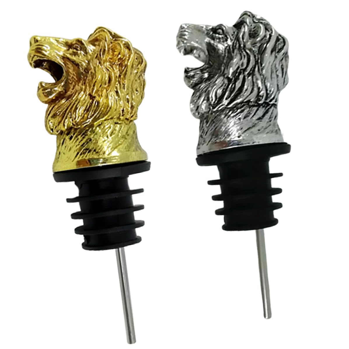 Tapones vertedores de vino Zerodeko con cabeza de león en aleación ligera, pack de 2 unidades