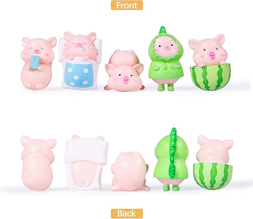 Miniatura 6 de YGMONER 5 piezas de figuras de cerdito para decoración de tartas de automóvil, jardín, jardín,