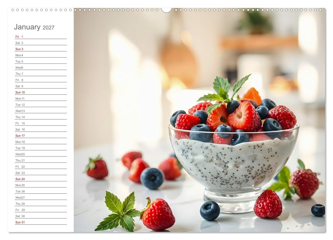 Snack yourself fit - Energy boost with superfood snacks (High Quality Premium Wall Calendar 2027 DIN A2 landscape),CALVENDO 12 Month Wall Calendar: Healthy and delicious superfood snacks