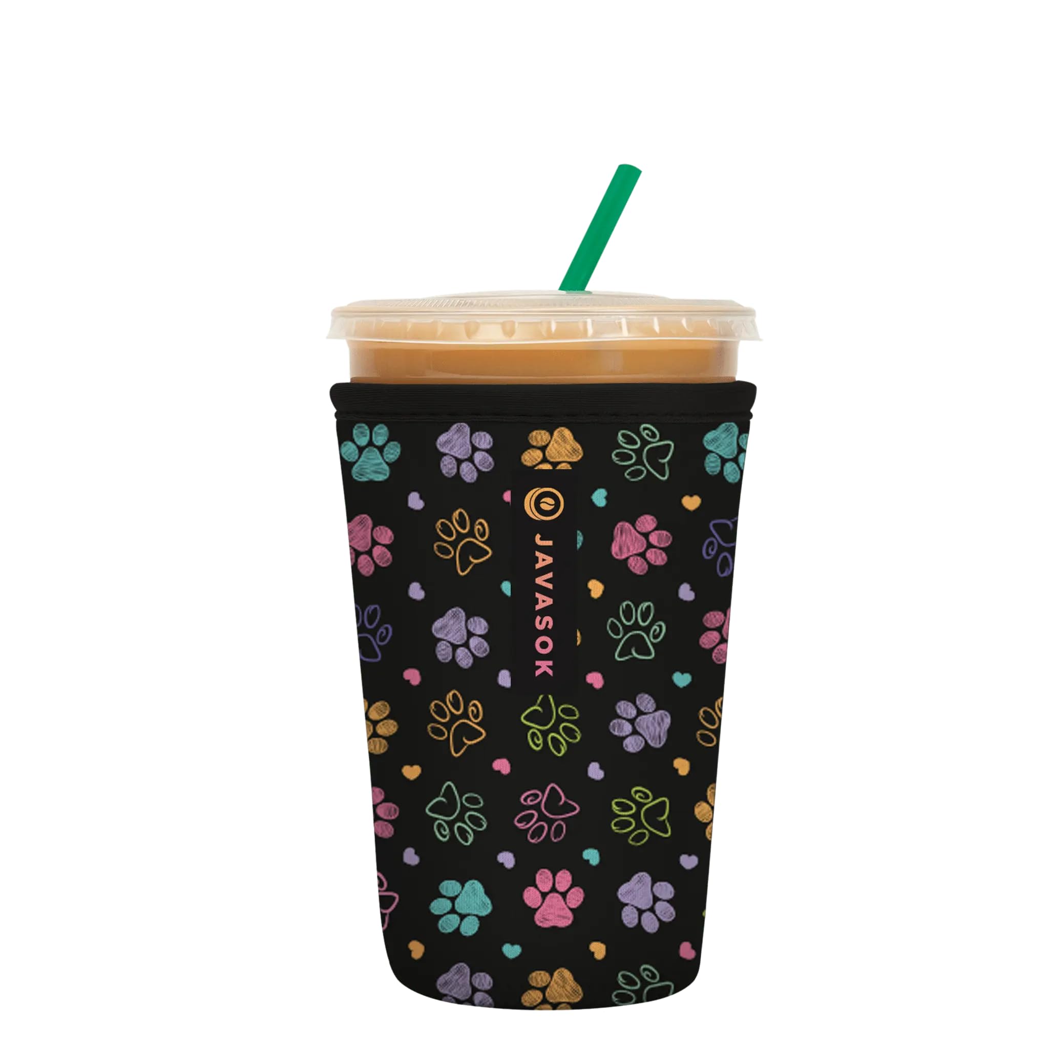 Sok It JavaSok Iced Coffee &amp; Cold Soda Insulated Neoprene Cup Sleeve (Furry Footprints, Medium: 22-28oz)