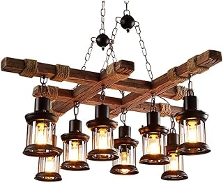 A Million 8 Lights Industrial Retro Wooden Chandelier Pendant Light Isla...