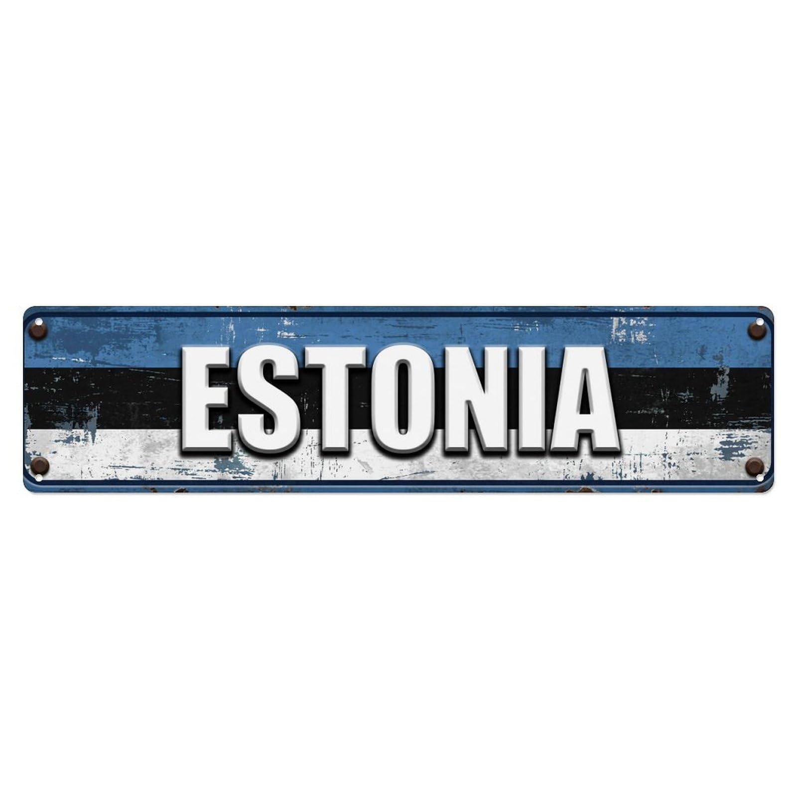 Vintage Estonia Flag Pattern Metal Tin Sign
