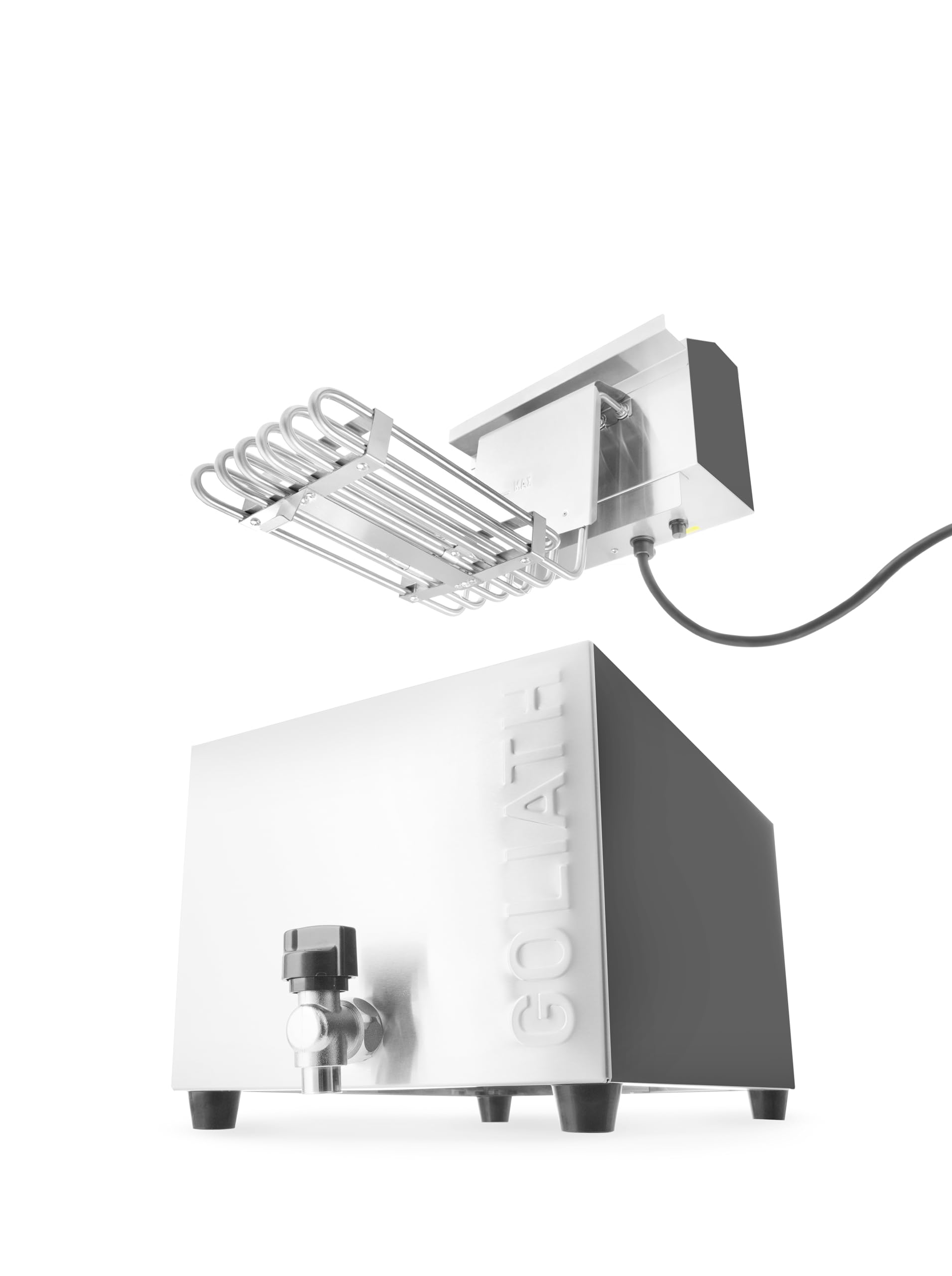 HENDI Freidora eléctrica XL GOLIATH, con grifo de vaciado, 50 °C-190 °C, zona fría, con tapa y cesta de freír, 10L, muy potente: 10200W, 400V, 300x585x(H)392mm, acero inoxidable