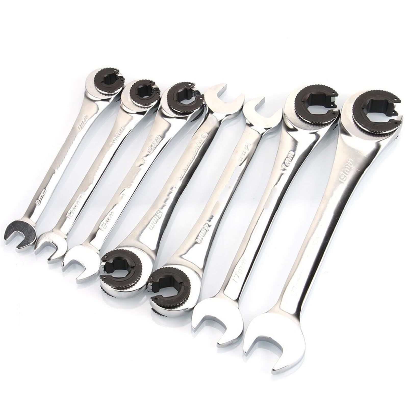 OLAQWENB Torque Wrenches 7Pcs Ratchet Flare Nut Wrench Spanner Set of Multitools Mirror Polished Oil Pipe Precision Torque Wrench