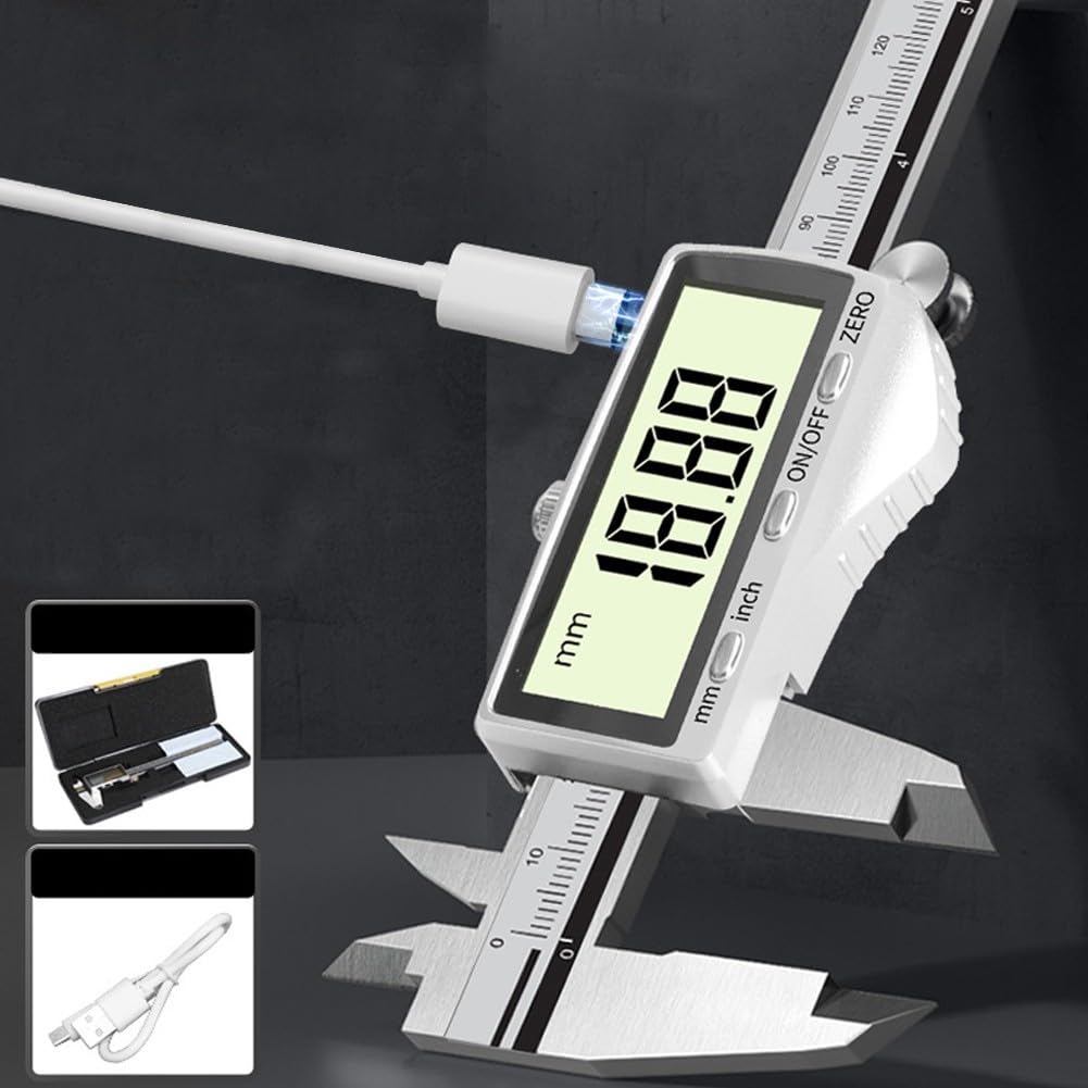 Calibrador digital electrónico Vernier, herramienta de medición electrónica recargable con pantalla de alta resolución para joyería de medición de precisión (150 mm)