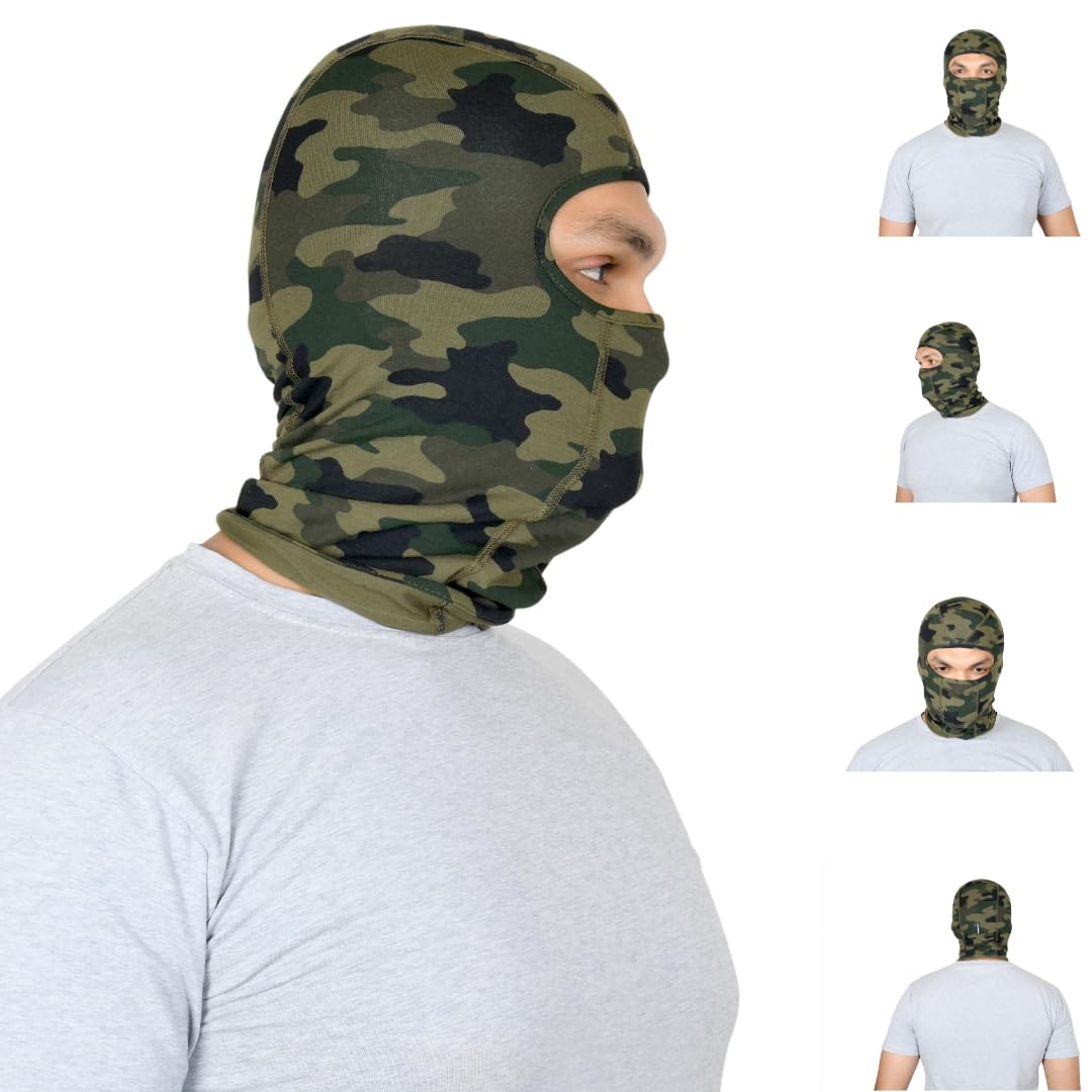 SOULETHICS Breathable Pure Cotton Summer Full Face Mask for Biker, Face Protection Mask, Summer Face Cover, Winter, Dust Protection Mask, Helmet Mask for Bikers (Full Army Print Mask)
