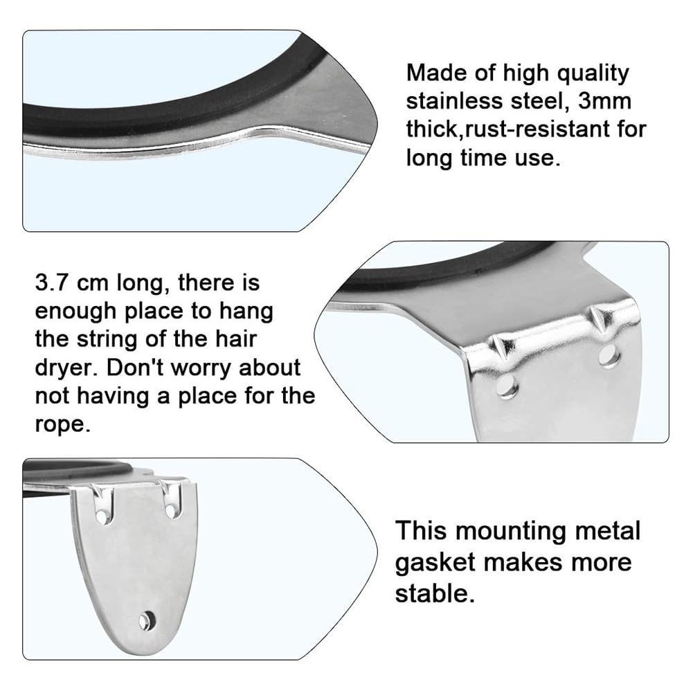 Jubobu Stainless Steel Hair Dryer Stand - Wall Mount Holder And Hanging Rack For Bathroom Cabinets, Walls, Barbershop Mirror Cabinets - Silver, Screws Included - Image 6 thumbnail