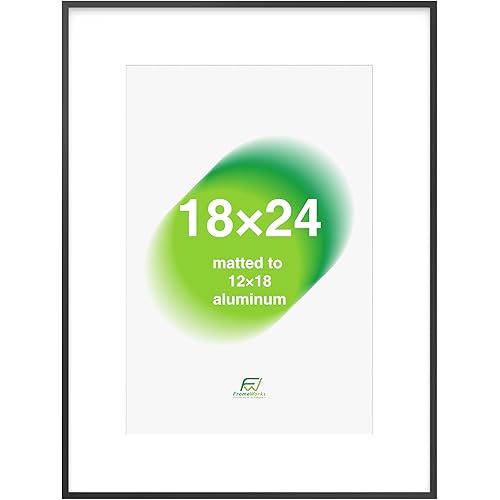 FrameWorks 18x24 Matted to 12x18 Picture Frame – Aluminum Frame w/Tempered Glass, Removable Mat for Photos, Posters, Art, Stylish Wall Frame for Home Decor, Gallery Walls, Office, Living Room - Black