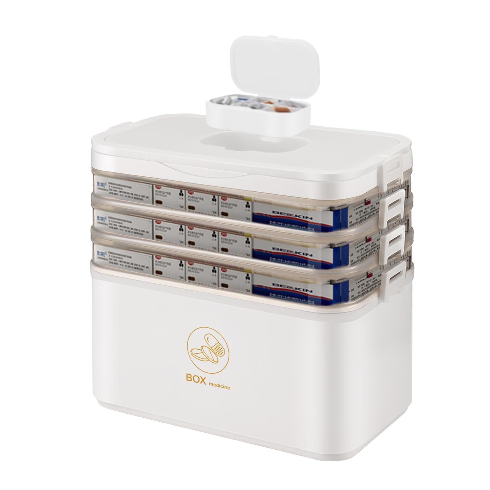 Giilayky 4 Layer Medicine Storage Box,Household Medicine Organiser With Handle, Box,Medicine Container Box,Portable With Lid Medication Storage Box Medicine Cabinet For Home,School